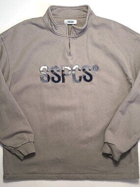 Suspicious Antwerp Men's XL Quarter Zip Sweatshirt Logo Sweater Beige